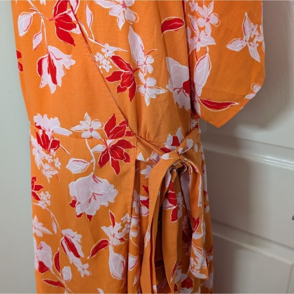 Bobeau Floral Maxi Wrap Dress Womens Size XL Orange Dolman Sleeve Tropical - Picture 3 of 13